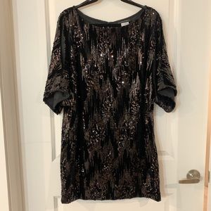 Cachet Black Sequin & Velour Dress